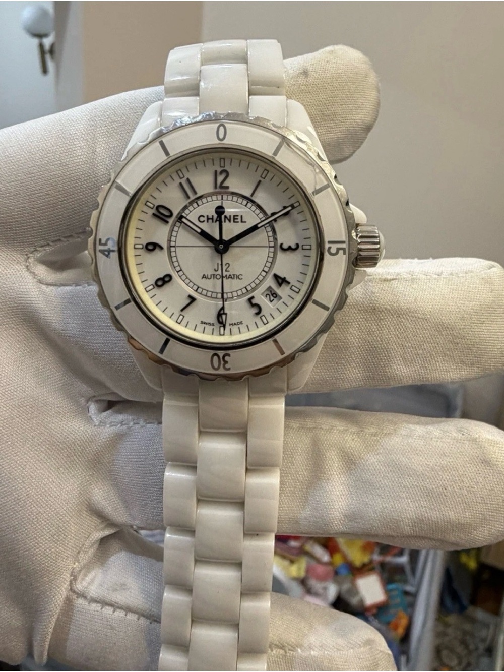 Chanel J12 38mm White Ceramic Automatic Men Unisex Watch H0970 Date Swiss Made